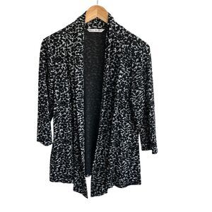 Peter Nygard Cardigan Open Front Black White Small Classic Fall‎ 3/4 Sleeves